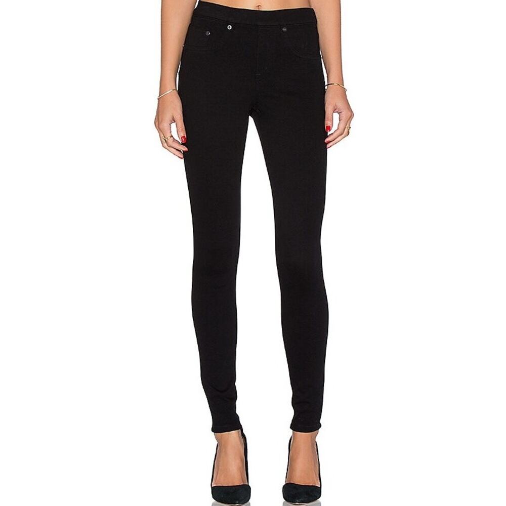 Spanx Twill Jegging Pants Skinny Banded Waist Pull On Stretch Very Black Medium